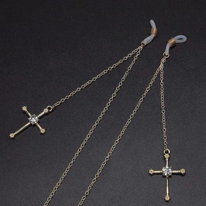Glasses Chain Metal Eyewear Lanyard With Cross Pendants Rhinestones Non-Slip Silicone Loops Fashion Accessories