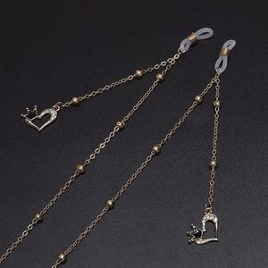 Catenella Occhiali Cuore Strass Lega Perla Cordino Occhiali Pendente Corona Supporto Silicone Antiscivolo Gioielli