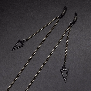 Minimalist black eyewear chain featuring sleek metal links and hollow triangle pendants