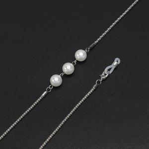 Vintage silver ball chain glasses strap with white pearls and adjustable loops