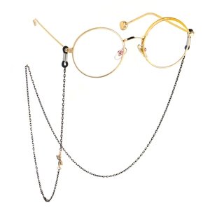 Chic round gold metal glasses with matching minimalist long fine link chain accessory