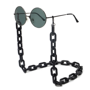 Retro round sunglasses with bold black acrylic chunky chain for eye glasses security