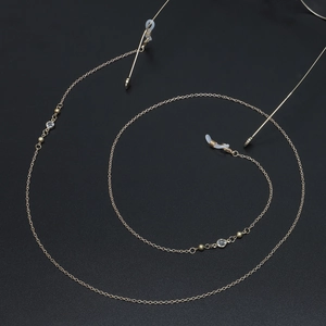 70cm gold metal glasses chain with glass beads and crystal accents for women