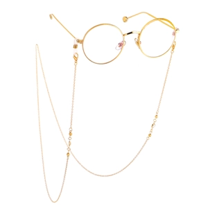 Retro round gold glasses with minimalist beaded 70cm copper chain eyewear accessory