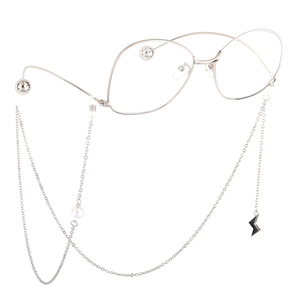 Chaîne de lunettes argentée avec perles blanches et pendentifs éclair sur lunettes