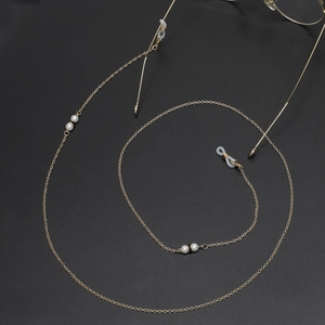 Golden metal eyeglass chain with elegant pearls and black beads for non-slip eyewear