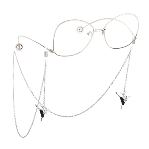 Chaîne de lunettes argentée avec pendentifs ballerine et strass sur lunettes claires