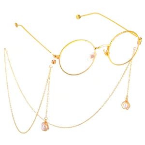 Goldene runde Metallbrille mit Perlenanhängern und rutschfester Brillenkette für Damen