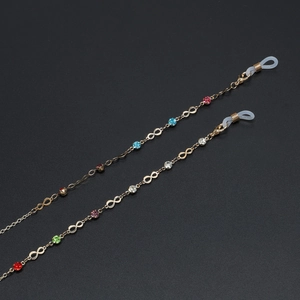 Golden infinity eyeglass chain with colorful rhinestones and non-slip silicone loops