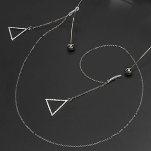 Silver eyewear chain with rhinestone triangles and non-slip silicone loops set of two