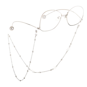 Fashion silver metal eyeglasses chain with crystal beads on vintage oversized glasses