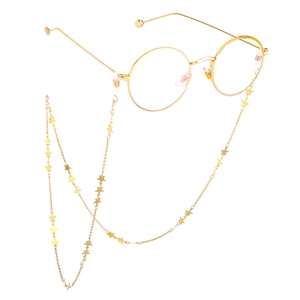 Lunettes rondes dorées avec chaîne à breloques étoiles faite main pour femme