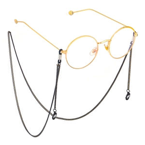 Fashionable gold round frame glasses with black chain strap featuring cute soot sprite charms