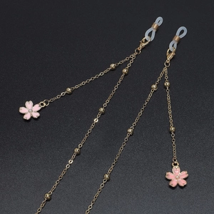 Chaîne À Lunettes Métal Künstliche Perles Dorées Cerisier Rose Émail Faux Künstliche Perle Fleur Antidérapant Cordon Lunettes Soleil