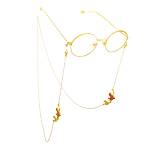 Minimalist gold chain eyewear strap with rhinestone mermaid charms and silicone loops
