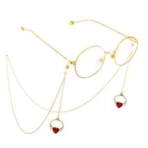 Eyeglass Chain Heart Pendant Metal Copper Faux Artificial Pearl Rhinestone Non Slip Glasses Lanyard Strap Holder For Women