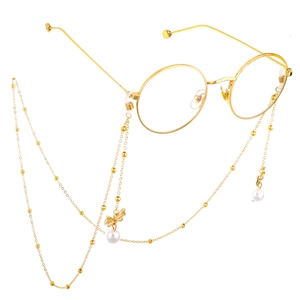 Goldene Brillenkette mit Perlen-Schleifen-Anhängern und eleganten Metallperlen-Gliedern