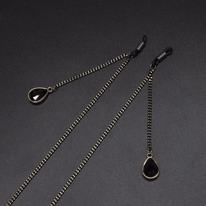 Glasses Chain Eyewear Lanyard Non-slip Alloy Braided Metal With Black Water Drop Pendant Simple Fashion For Sunglasses
