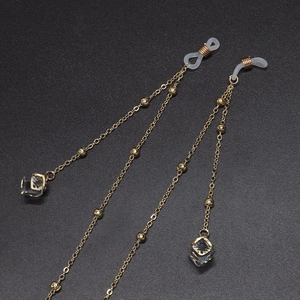 Eyeglasses Chain Lanyard Metal Gold Beaded With Crystal Glass Pendant Non-Slip Silicone Loops Fashion Neck Strap