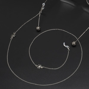 Silver fashion chain with hollow flower charms and silicone loops for eyewear