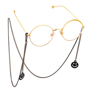 Black Metal Glasses Chain With Smiley Face Pendant Anti-slip Sunglasses Strap Eyewear Holder Neck Lanyard