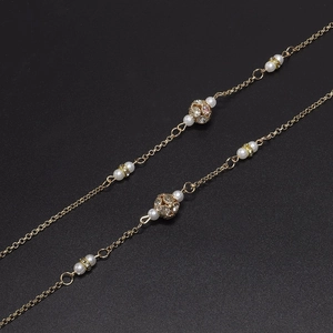 Glasses Chain Strap Golden Alloy Beaded Imitation Artificial Pearl Rhinestone Anti-Slip Adjustable Eyewear Holder For Women