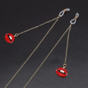 Red Lips Enamel Pendant Glasses Chain Gold Metal Alloy Anti Slip Eyewear Lanyard Neck Strap Fashion Novelty