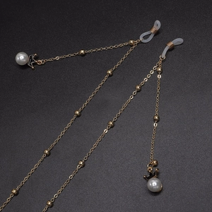 Goldene Metall Brillen Kette Mit Kunstperlen Kronen Anhängern Rutschfest Verstellbar Damen Vintage Elegant Mode