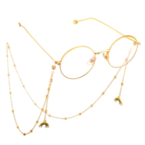 Chaîne de lunettes dorée avec breloques arc-en-ciel et perles sur monture ronde