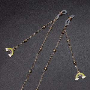 Chaîne De Lunettes En Métal Doré Avec Pendentifs En Émail Arc-En-Ciel Cordon De Lunettes Antidérapant Réglable