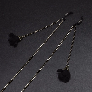 Chaîne À Lunettes Avec Maillons En Métal Et Pendentif Fleur En Tissu Noir Cordon De Lunettes De Soleil Antidérapant Mode