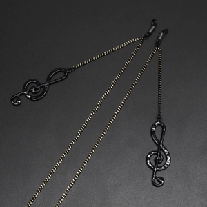 Fashionable black musical note glasses chain with dual-tone metal link strap and pendants