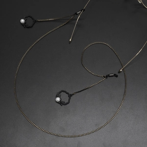 Chaîne à lunettes noire élégante avec pendentif perle fleur pour lunettes de soleil