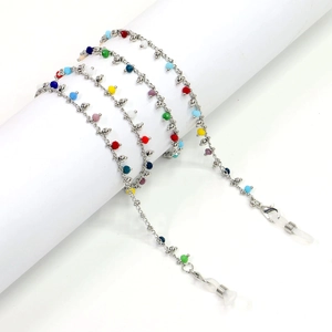 Handmade non-slip eyewear chain with vibrant colorful beads and silver metal links