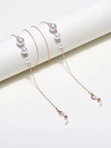 Glasses Chain With Gradient Sized Faux Artificial Pearls Metal Alloy Anti-Slip Strap Eyewear Retainer For Women Elegant Fashion