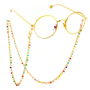Chic gold round frame glasses featuring a colorful beaded anti-slip handmade eyewear chain