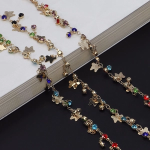 Eyeglass Chain Alloy Rhinestone Colorful Butterfly Star Pendant Sunglasses Strap Holder Anti Slip Silicone Loop For Women