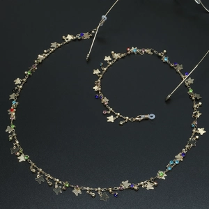 Golden butterfly and colorful rhinestone non-slip eyewear chain holder strap