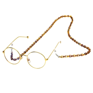 Retro gold round glasses with translucent leopard print acrylic eyeglass chain and strap