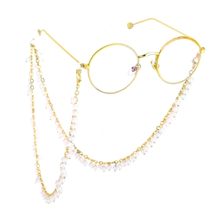 Golden sunglasses chain with 6mm white pearls and anti-slip silicone loops for women