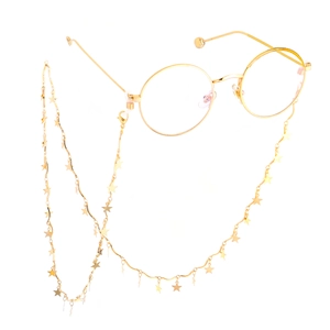 Minimalist gold round glasses with star pendant chain accessory in polished finish