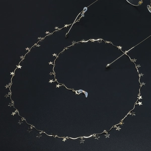 Handmade gold star eyewear chain with metal wavy bars and anti-slip silicone loops