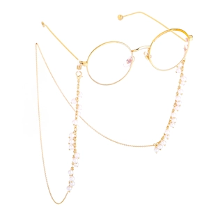 Lunettes rondes dorées élégantes avec chaîne en perles blanches de 6mm accessoire