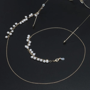 Chaîne De Lunettes En Künstliche Perles Pour Lunettes De Soleil Alliage Métallique Cordon Antidérapant Avec Boucles En Silicone Doré