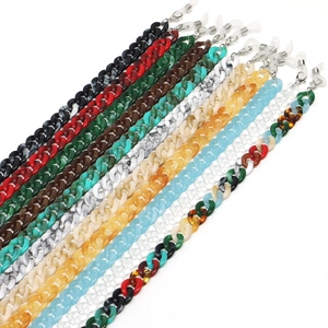 Detail of colorful leopard acrylic glasses chains with lobster clasps and silicone loops