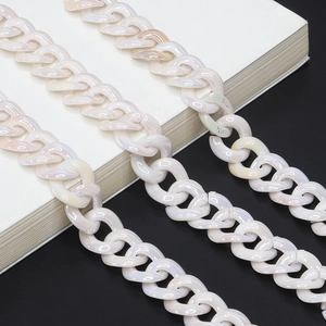 Pearlescent white acrylic chain links with iridescent finish for eyewear or bags