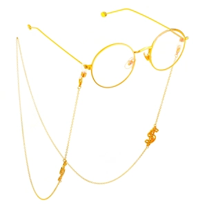 Golden round glasses with dollar sign chain, stylish hip hop fashion accessory eyewear