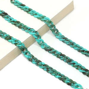 Acrylic tortoiseshell eyewear chain with marble texture in turquoise and black links