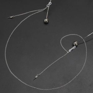Silver metal eyewear chain with spike pendants and silicone anti-slip loops