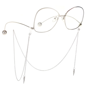 Silver round metal glasses frame with matching non-slip decorative chain and studs